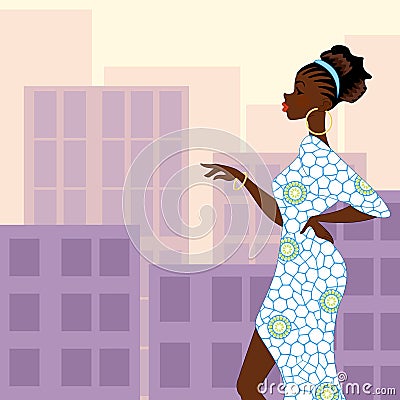 Dark-skinned woman in the city Stock Photo