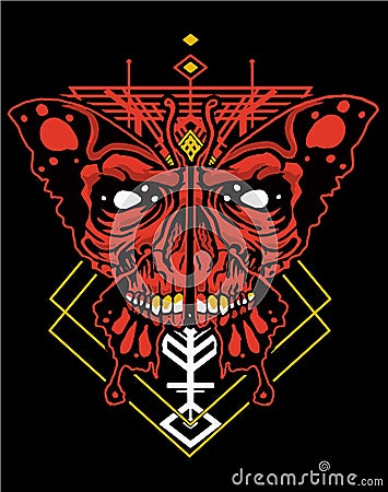 Dark skull butterfly tshirt design Stock Photo