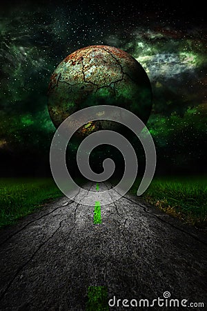 Dark star over rural road landscape Stock Photo