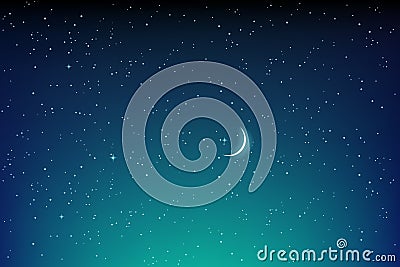 Dark starry night landscape with stars and moon vector Vector Illustration