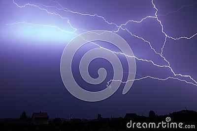 Dark storm sky with lgihting at night Stock Photo