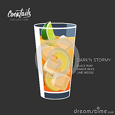 Dark stormy cocktail rum ginger beer vector illustration Vector Illustration