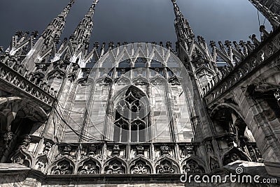 Dark stormy macabre HDR photo of Duomo, Milan Stock Photo