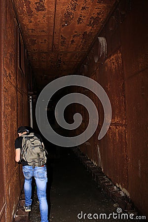 Dark underground corridors of an abandoned shelter. The largest secret facility of the USSR is the anti-nuclear bunker Stock Photo