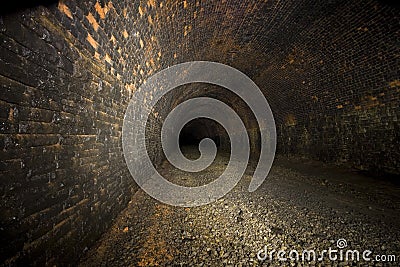 Dark Underground Railway Tunnels Stock Photo