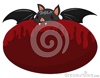 Isolated Vampire Bat Biting a Bloody Red Sign, Vector Illustration Vector Illustration