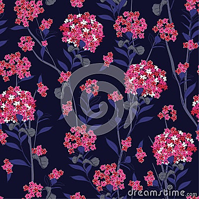 Dark Vector Blooming pink and white hydrangea flowers seamless Stock Photo