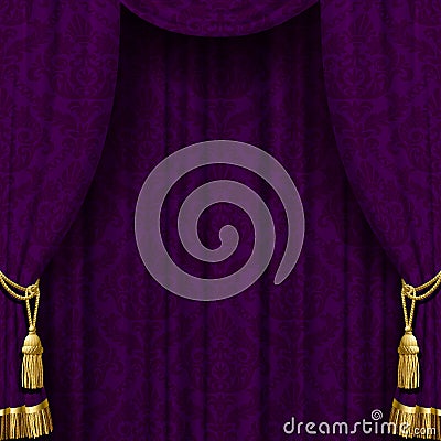 Dark violet curtain with gold tassels Vector Illustration