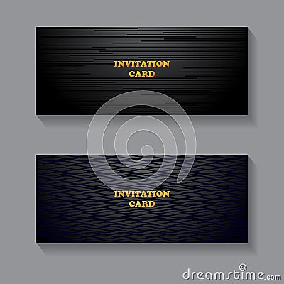 2 dark visit cards with lines and golden text elements with gradient Vector Illustration