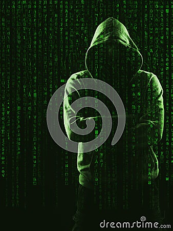 The dark web hooded hacker Stock Photo