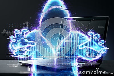 Dark web, shadow crime, internet crime concept, hidden internet. Hologram of digital hacker in computer space. Hacker virus attack Stock Photo