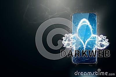 Dark web, shadow crime, internet crime concept, hidden internet. Hologram of digital hacker in computer space. Hacker virus attack Cartoon Illustration