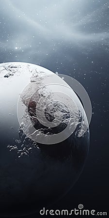 Dark White And Silver Planet: Realistic Textures And Cold Detached Atmosphere Stock Photo