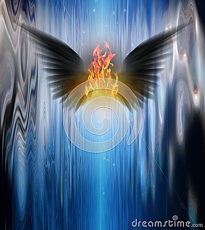 Dark winged being of fire Stock Photo