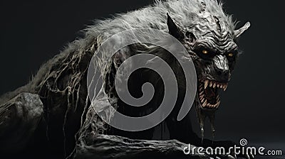 Elongated Wolf Human Hybrid: A Dark Forest Monster Stock Photo