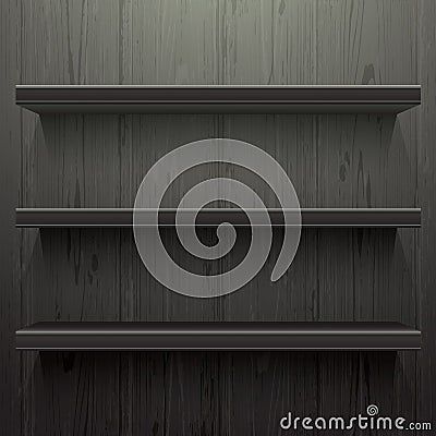 Dark wood background shelves Vector Illustration