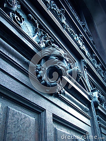 Dark wood door Stock Photo