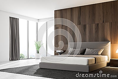 Dark wood master bedroom corner Stock Photo