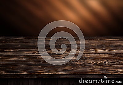 Dark wood table, brown wooden perspective interior Stock Photo