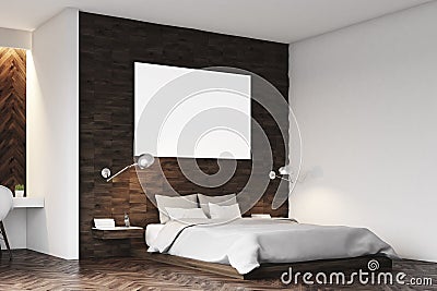 Dark wooden bedroom, side Stock Photo