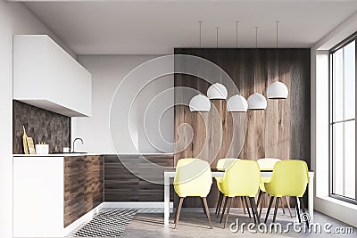 Dark wooden dining room Stock Photo