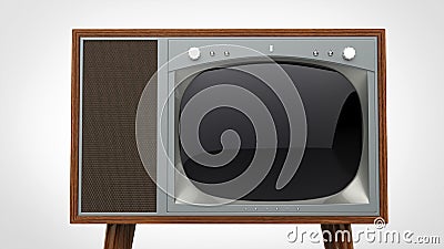 Dark wooden vintage TV set with silver front Stock Photo