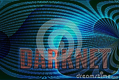 Darknet binary code in secret curved space Cartoon Illustration
