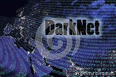 Darknet concept Binary code on Earth Cartoon Illustration