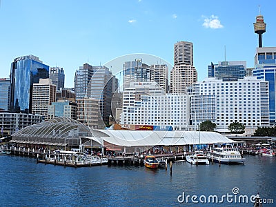 Darling Harbour environment with skyline Sydney Editorial Stock Photo