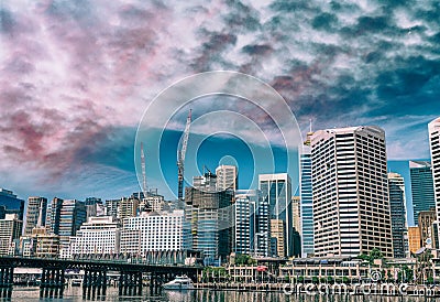 Darling Harbour at sunset - Sydney, NSW, Australia Editorial Stock Photo