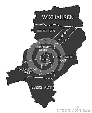 Darmstadt City Map Germany DE labelled black illustration Vector Illustration