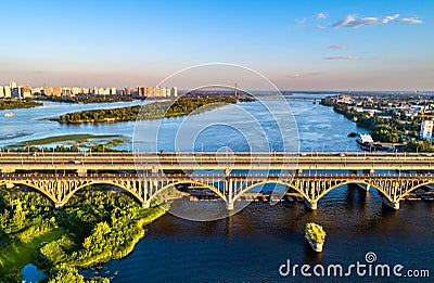 The Darnytsia Bridges across the Dnieper in Kiev, Ukraine Editorial Stock Photo