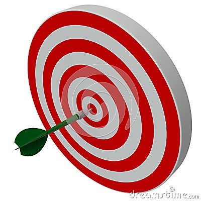 Dart hitting center target on dartboard Stock Photo