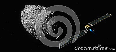 DART satellite on collision course to impacting the asteroid DIMORPHOS to deflect its orbit Stock Photo