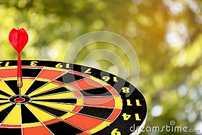 Dart target board, abstract of success with abstract nature bokeh blur background Stock Photo