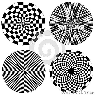 Dartboard & Checkerboard Spirals Vector Illustration