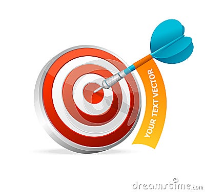 Dartboard with dart. Hitting A Target. Text banner Vector Illustration