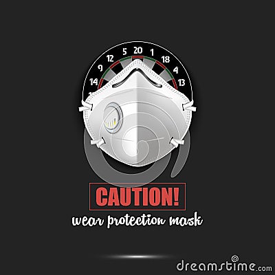 Dartboard with a protection mask Cartoon Illustration