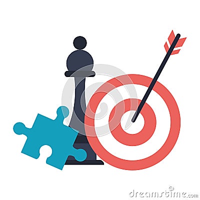Dartboard target with chess piece and jigsaw Vector Illustration