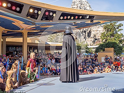 Darth Vader facing padawans, Disneyland Editorial Stock Photo