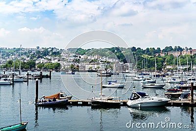 Dartmouth, Devon, United kingdom 25 may, 2018. boats and yachts, colorful houses, hotel on Dart river on summer day Editorial Stock Photo