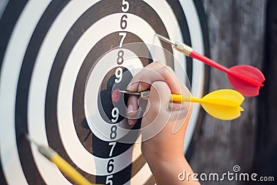 darts arrows in the target center. Stock Photo