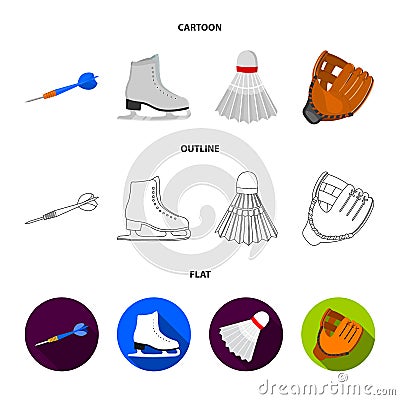 Darts darts, white skate skates, badminton shuttlecock, glove for the game.Sport set collection icons in cartoon,outline Vector Illustration