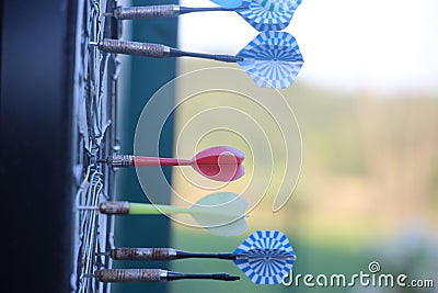 Darts target closeup. Success hitting target aim goal achievement concept Stock Photo