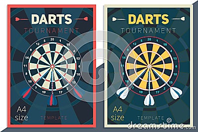 Darts tournament vector poster template design. Flat retro style Vector Illustration