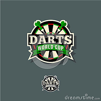 Darts world cup emblem. Target and arrows in a circle with the letters. Vector Illustration