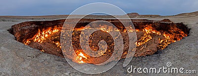 Darvaza Derweze gas crater Door to Hell or Gates of Hell in Turkmenist Stock Photo