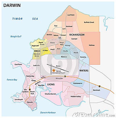 Darwin road,administrative and political map Vector Illustration