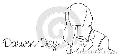 Darwin`s Day. International Day of Science and Humanism. One line Vector Illustration