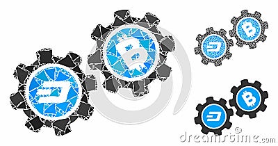 Dash Bitcoin gears Composition Icon of Humpy Parts Vector Illustration